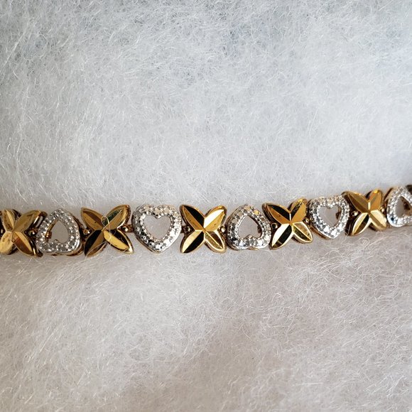 NWT Two tones X and hearts bracelet sterling silver 925 bracelet - Picture 1 of 6
